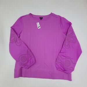 Talbots Embroidered Crewneck Sweatshirt NWT Purple Puff Sleeve Crew Neck Medium